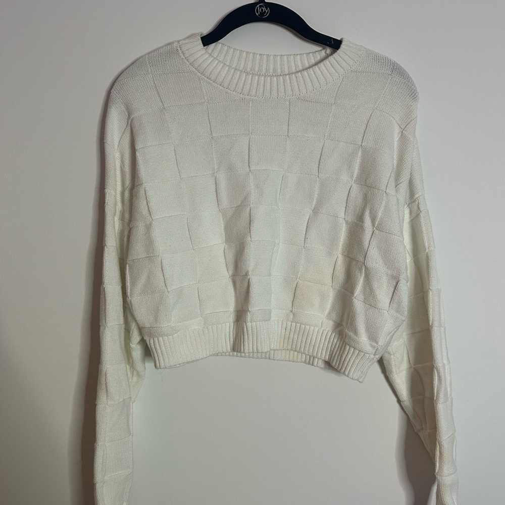 Hollister Ivory Checkered Knit Sweater
